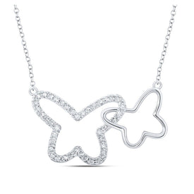 Enchanting Diamond Butterfly Necklace: 10kt White Gold Womens Round Diamond Pendant 1/4 Cttw - Splendid Jewellery