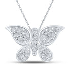Enchanting Diamond Butterfly Pendant | 10kt White Gold Womens Round Diamond Pendant 1/6 Cttw - Splendid Jewellery