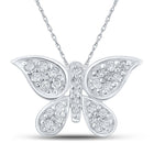 Enchanting Diamond Butterfly Pendant | 10kt White Gold Womens Round Diamond Pendant 1/6 Cttw - Splendid Jewellery