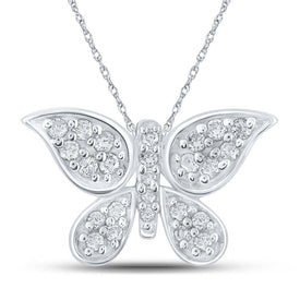 Enchanting Diamond Butterfly Pendant | 10kt White Gold Womens Round Diamond Pendant 1/6 Cttw - Splendid Jewellery