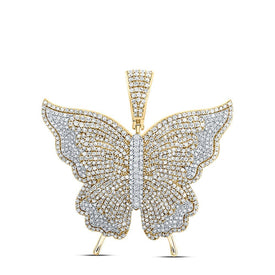 Enchanting Diamond Butterfly Pendant - 10kt Yellow Gold Womens Round Diamond Butterfly Pendant 4 - 1/5 Cttw - Splendid Jewellery