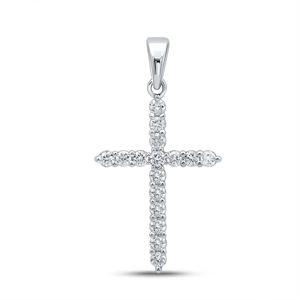 Enchanting Diamond Cross Pendant | 10kt White Gold Womens Round Diamond Cross Pendant 1/4 Cttw | Splendid Jewellery - Splendid Jewellery
