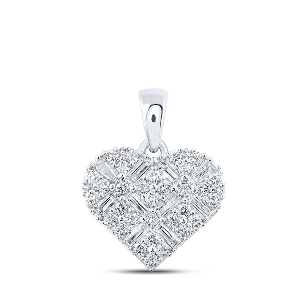 Enchanting Diamond Heart & Love Pendant | 10kt White Gold Womens Baguette Diamond Pendant 5/8 Cttw | Splendid Jewellery - Splendid Jewellery