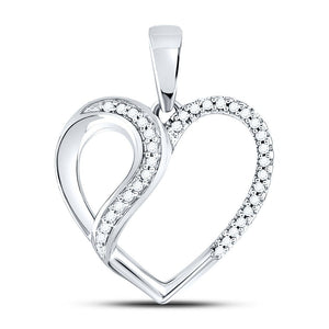 Enchanting Diamond Heart & Love Symbol Pendant | 10kt White Gold Womens Round Diamond Heart Fashion Pendant 1/10 Cttw - Splendid Jewellery