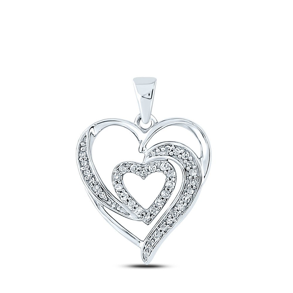 Enchanting Diamond Heart & Love Symbol Pendant | 10kt White Gold Womens Round Diamond Heart Pendant 1/6 Cttw | Splendid Jewellery - Splendid Jewellery