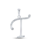 Enchanting Diamond Initial Elegance Pendant | 10kt White Gold Womens Round Diamond Initial T Letter Pendant 1/10 Cttw | Splendid Jewellery - Splendid Jewellery