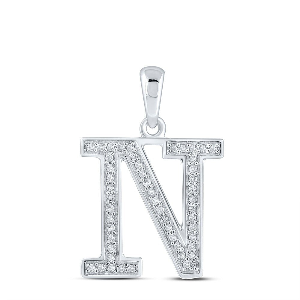 Enchanting Diamond Initial Necklace: 10kt White Gold Womens Round Diamond N Letter Pendant 1/10 Cttw - Splendid Jewellery