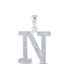 Enchanting Diamond Initial Necklace: 10kt White Gold Womens Round Diamond N Letter Pendant 1/10 Cttw - Splendid Jewellery