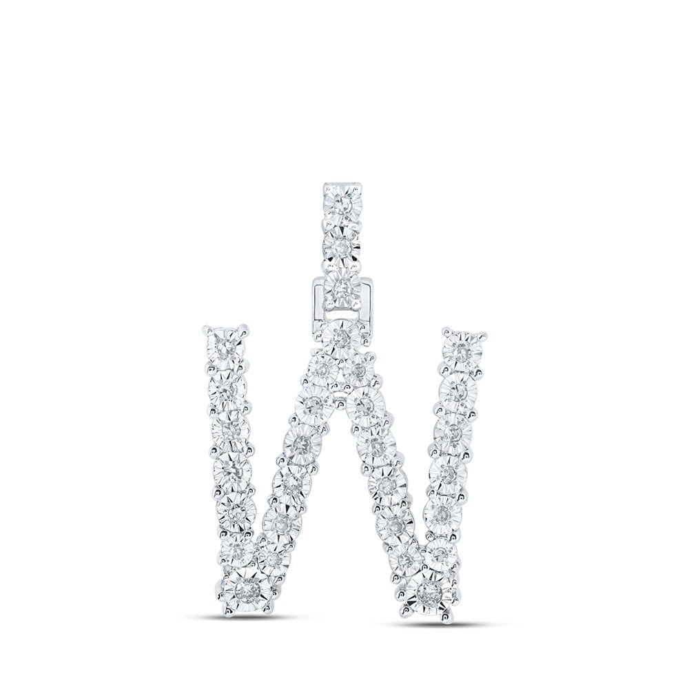 Enchanting Diamond W Initial Pendant in 10kt White Gold - A Mesmerizing Symbol of Elegance and Individuality - Splendid Jewellery