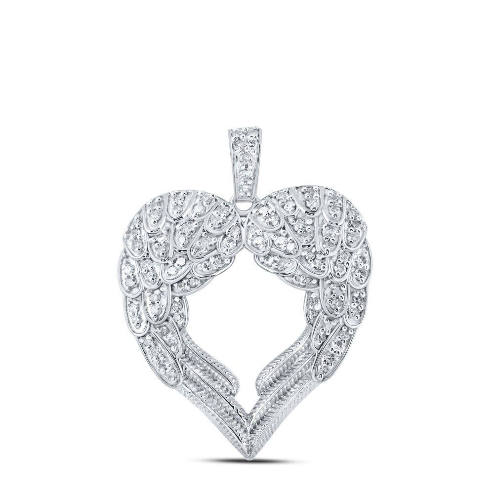 Enchanting Diamond Winged Heart Pendant - 10kt White Gold Women's Necklace with 1/2 Cttw Round Diamonds - Splendid Jewellery