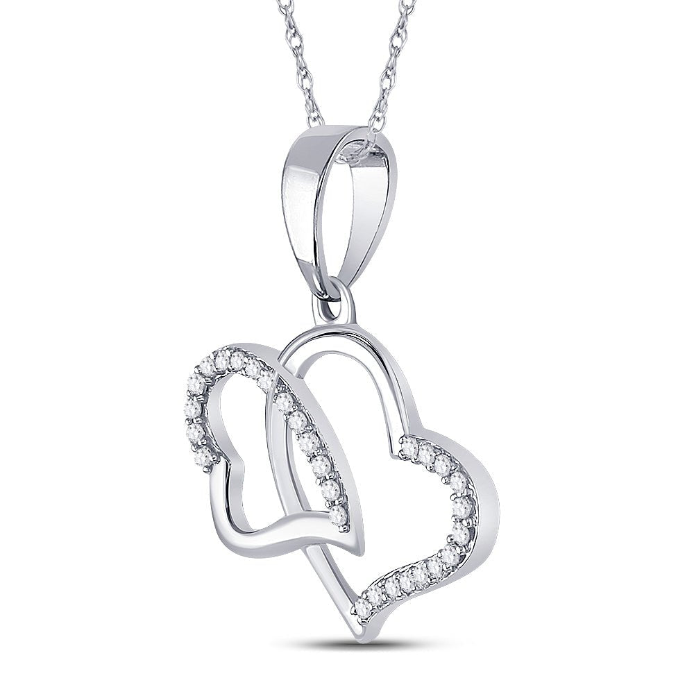 Enchanting Double Heart Diamond Pendant | 10kt White Gold 1/6 Cttw - Splendid Jewellery