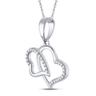 Enchanting Double Heart Diamond Pendant | 10kt White Gold 1/6 Cttw - Splendid Jewellery