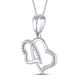 Enchanting Double Heart Diamond Pendant | 10kt White Gold 1/6 Cttw - Splendid Jewellery
