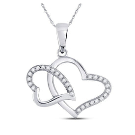 Enchanting Double Heart Diamond Pendant | 10kt White Gold 1/6 Cttw - Splendid Jewellery
