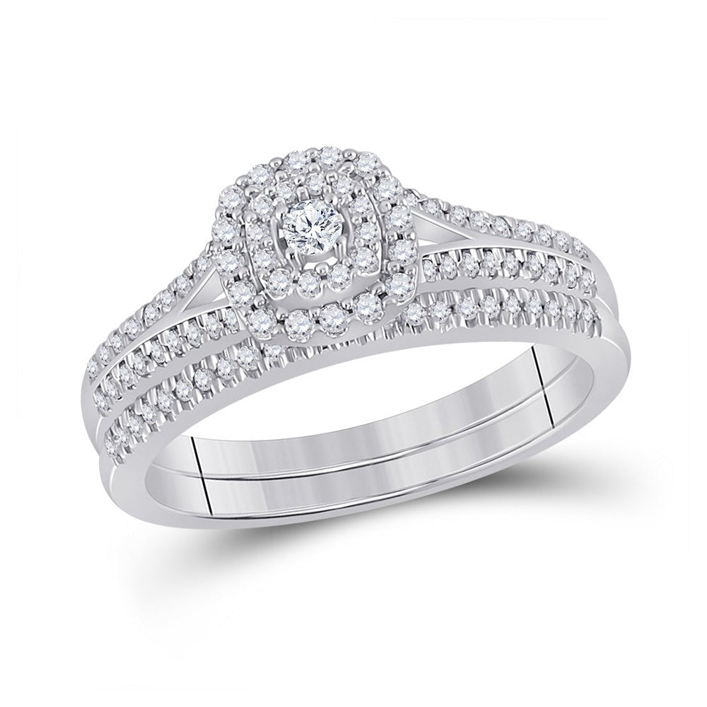 Enchanting Elegance: 10kt White Gold Diamond Halo Wedding Ring Set - Splendid Jewellery