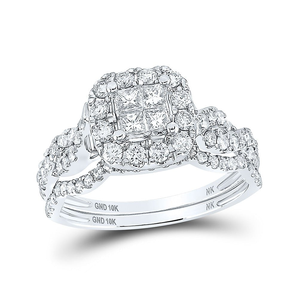 Enchanting Elegance | 10kt White Gold Princess Diamond Square Bridal Wedding Ring Band Set 1 Cttw - Splendid Jewellery