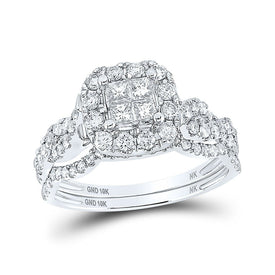 Enchanting Elegance | 10kt White Gold Princess Diamond Square Bridal Wedding Ring Band Set 1 Cttw - Splendid Jewellery