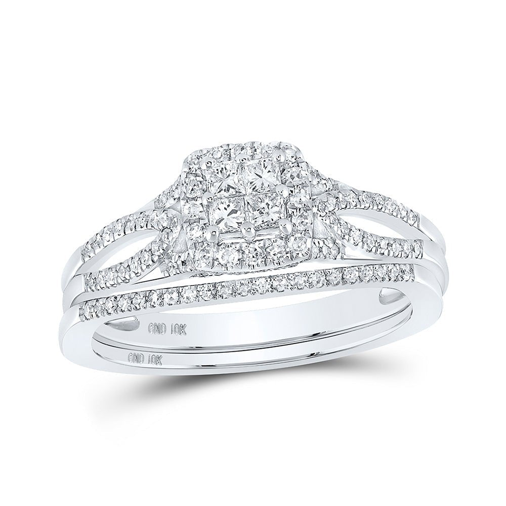 Enchanting Elegance: 10kt White Gold Princess Diamond Square Bridal Wedding Ring Band Set 1/2 Cttw - Splendid Jewellery