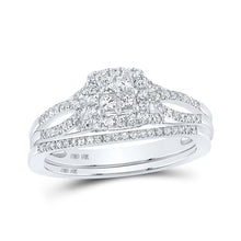 Load image into Gallery viewer, Enchanting Elegance: 10kt White Gold Princess Diamond Square Bridal Wedding Ring Band Set 1/2 Cttw - Splendid Jewellery