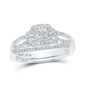 Enchanting Elegance: 10kt White Gold Princess Diamond Square Bridal Wedding Ring Band Set 1/2 Cttw - Splendid Jewellery