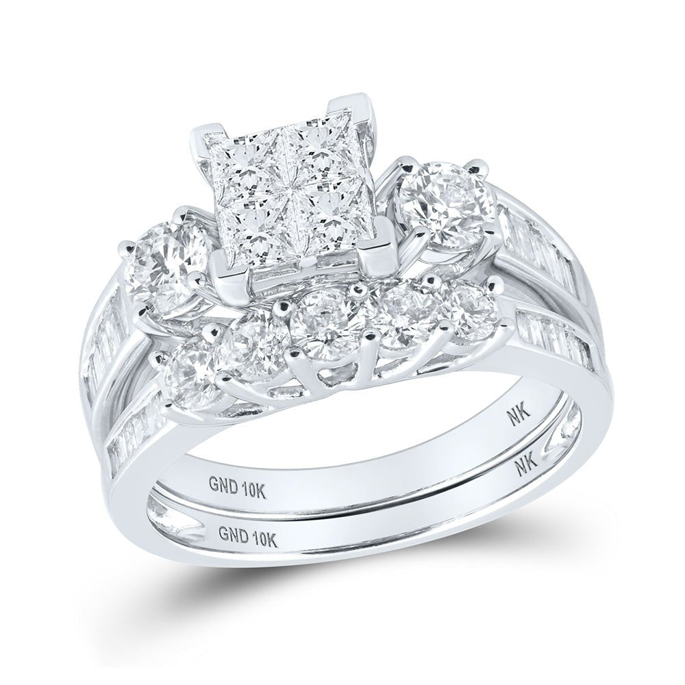 Enchanting Elegance: 10kt White Gold Princess Diamond Square Bridal Wedding Ring Band Set 2 Cttw - Splendid Jewellery