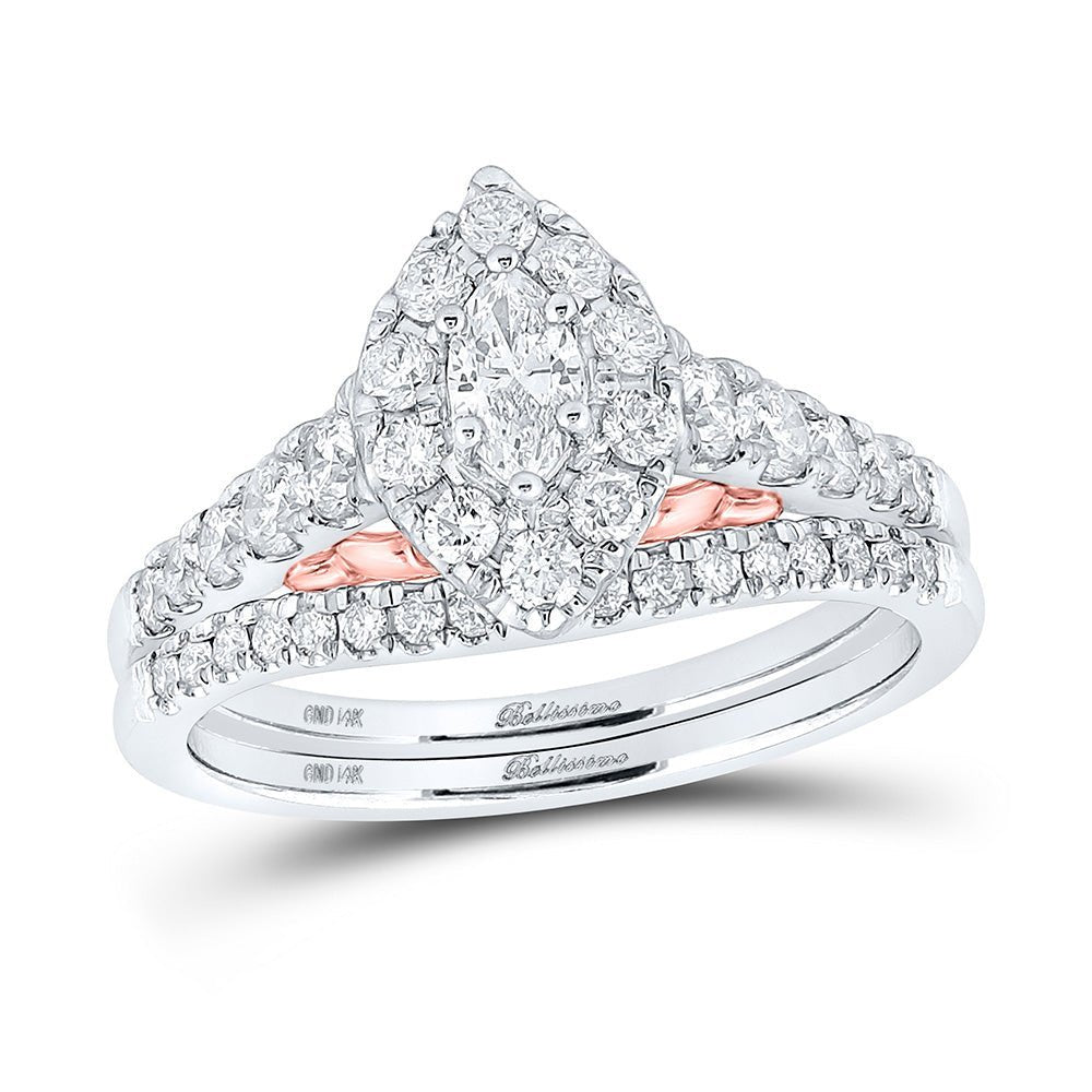 Enchanting Elegance | 14kt Two - tone Gold Marquise Diamond Bridal Wedding Ring Band Set 1 Cttw - Splendid Jewellery