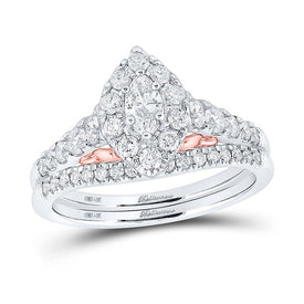 Enchanting Elegance | 14kt Two - tone Gold Marquise Diamond Bridal Wedding Ring Band Set 1 Cttw - Splendid Jewellery