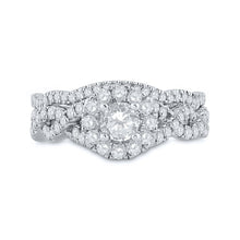 Load image into Gallery viewer, Enchanting Elegance: 14kt White Gold Diamond Halo Bridal Wedding Ring Band Set with Blue Sapphire - Splendid Jewellery