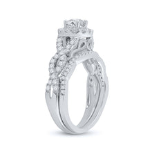 Load image into Gallery viewer, Enchanting Elegance: 14kt White Gold Diamond Halo Bridal Wedding Ring Band Set with Blue Sapphire - Second Side View