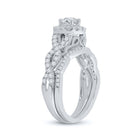 Enchanting Elegance: 14kt White Gold Diamond Halo Bridal Wedding Ring Band Set with Blue Sapphire - Second Side View