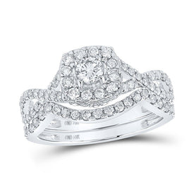 Enchanting Elegance: 14kt White Gold Diamond Halo Bridal Wedding Ring Set - Splendid Jewellery