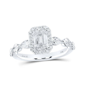 Enchanting Elegance: 14kt White Gold Emerald Diamond Halo Bridal Wedding Engagement Ring 2 Cttw - Splendid Jewellery