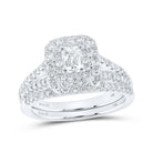 Enchanting Elegance: 14kt White Gold Emerald Diamond Halo Bridal Wedding Ring Band Set 1 - 1/2 Cttw - Splendid Jewellery