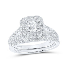 Load image into Gallery viewer, Enchanting Elegance: 14kt White Gold Emerald Diamond Halo Bridal Wedding Ring Band Set 1 - 1/2 Cttw - Splendid Jewellery