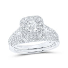 Enchanting Elegance: 14kt White Gold Emerald Diamond Halo Bridal Wedding Ring Band Set 1 - 1/2 Cttw - Splendid Jewellery