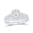 Enchanting Elegance: 14kt White Gold Emerald Diamond Halo Bridal Wedding Ring Band Set 1 Cttw - Splendid Jewellery