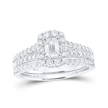 Load image into Gallery viewer, Enchanting Elegance: 14kt White Gold Emerald Diamond Halo Bridal Wedding Ring Band Set 1 Cttw - Splendid Jewellery