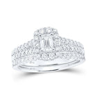 Enchanting Elegance: 14kt White Gold Emerald Diamond Halo Bridal Wedding Ring Band Set 1 Cttw - Splendid Jewellery