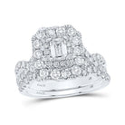 Enchanting Elegance 14kt White Gold Emerald Diamond Halo Bridal Wedding Ring Band Set - Splendid Jewellery