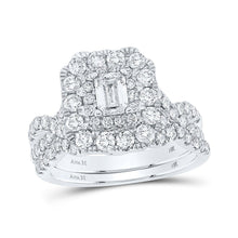 Load image into Gallery viewer, Enchanting Elegance 14kt White Gold Emerald Diamond Halo Bridal Wedding Ring Band Set - Splendid Jewellery