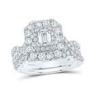 Enchanting Elegance 14kt White Gold Emerald Diamond Halo Bridal Wedding Ring Band Set - Splendid Jewellery