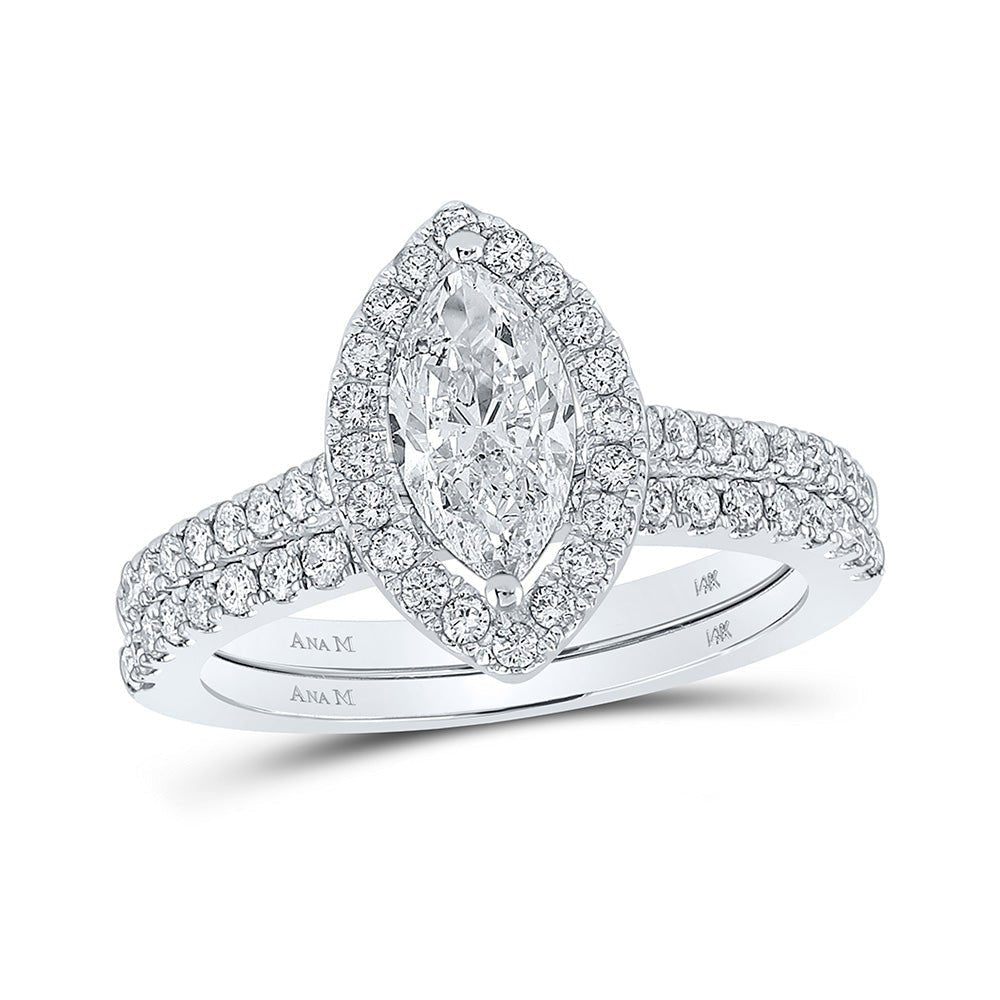 Enchanting Elegance | 14kt White Gold Marquise Diamond Halo Bridal Wedding Ring Band Set 1 - 1/2 Cttw - Splendid Jewellery