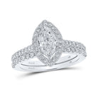 Enchanting Elegance | 14kt White Gold Marquise Diamond Halo Bridal Wedding Ring Band Set 1 - 1/2 Cttw - Splendid Jewellery
