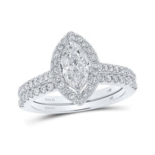 Load image into Gallery viewer, Enchanting Elegance | 14kt White Gold Marquise Diamond Halo Bridal Wedding Ring Band Set 1 - 1/2 Cttw - Splendid Jewellery