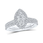 Enchanting Elegance | 14kt White Gold Marquise Diamond Halo Bridal Wedding Ring Band Set 1 - 1/2 Cttw - Splendid Jewellery