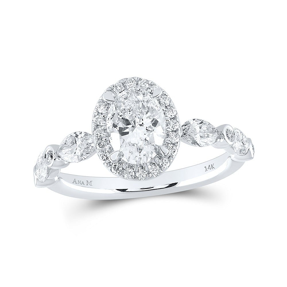 Enchanting Elegance: 14kt White Gold Oval Diamond Halo Bridal Wedding Engagement Ring 1 - 7/8 Cttw - Splendid Jewellery