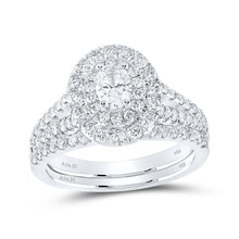 Load image into Gallery viewer, Enchanting Elegance: 14kt White Gold Oval Diamond Halo Bridal Wedding Ring Band Set 1 - 1/2 Cttw - Splendid Jewellery