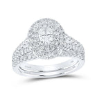 Enchanting Elegance: 14kt White Gold Oval Diamond Halo Bridal Wedding Ring Band Set 1 - 1/2 Cttw - Splendid Jewellery