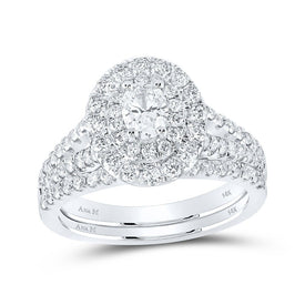 Enchanting Elegance: 14kt White Gold Oval Diamond Halo Bridal Wedding Ring Band Set 1 - 1/2 Cttw - Splendid Jewellery