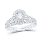 Enchanting Elegance: 14kt White Gold Oval Diamond Halo Bridal Wedding Ring Band Set 1 Cttw - Splendid Jewellery